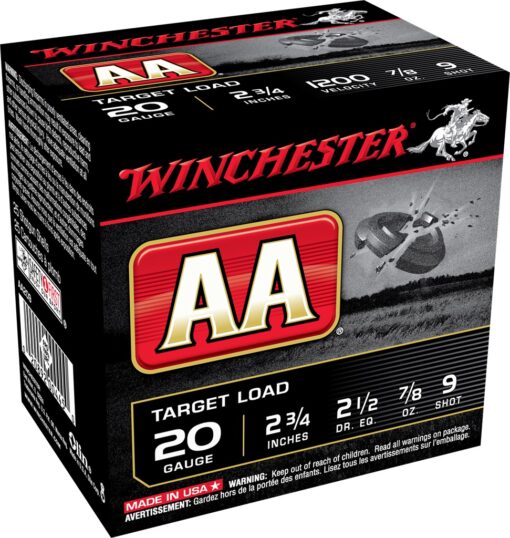 Winchester Ammo AA209 AA Target 20 Gauge 2.75" 7/8 oz 9 Shot Shotgun Ammo - 25 Rounds - AR15 Discounts