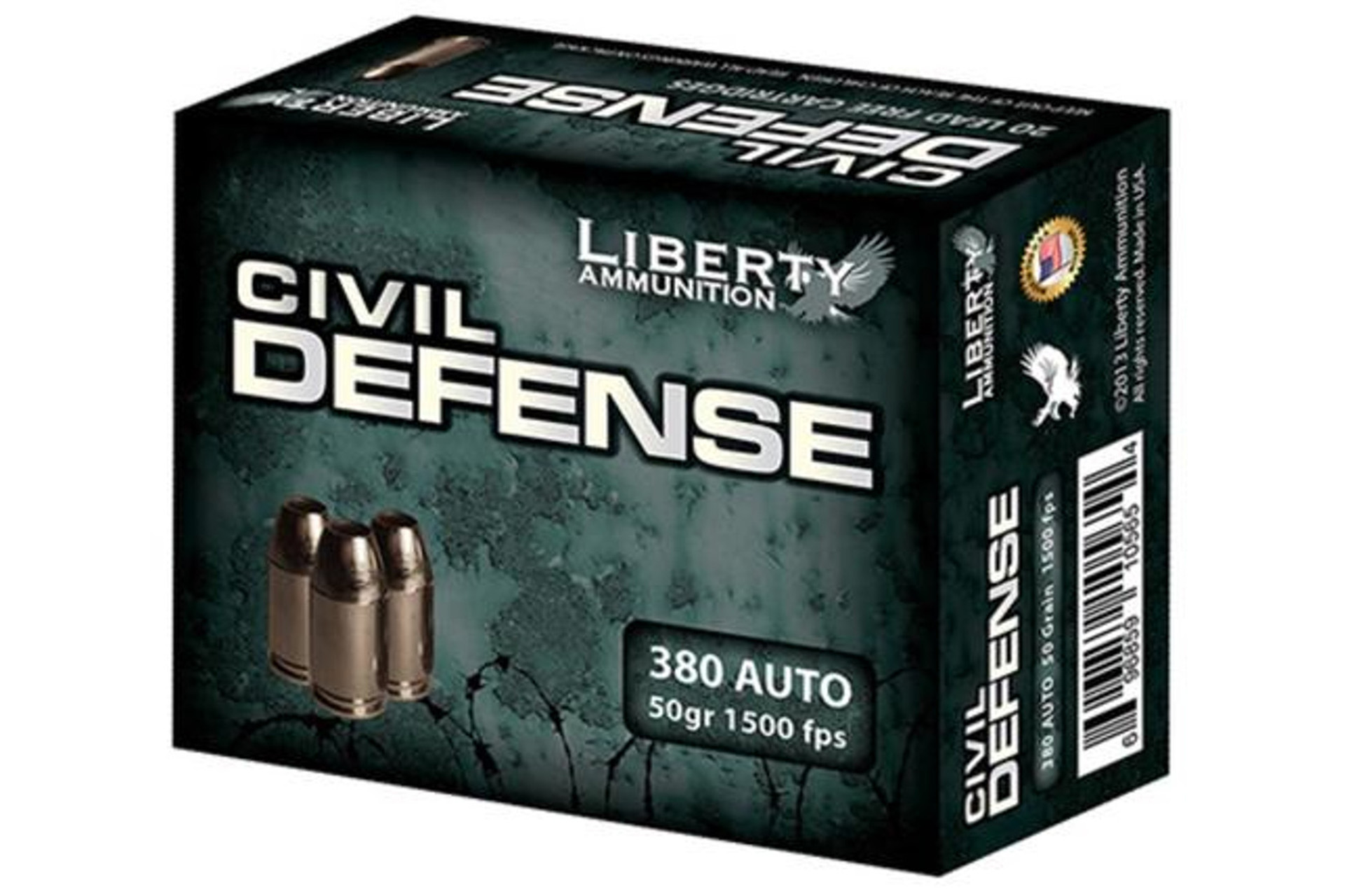Liberty Ammunition LACD380023 Civil Defense 380 ACP 50 gr 1500 fps Lead-Free Fragmenting Hollow Point (LFFHP) Handgun Ammo - 20 Rounds