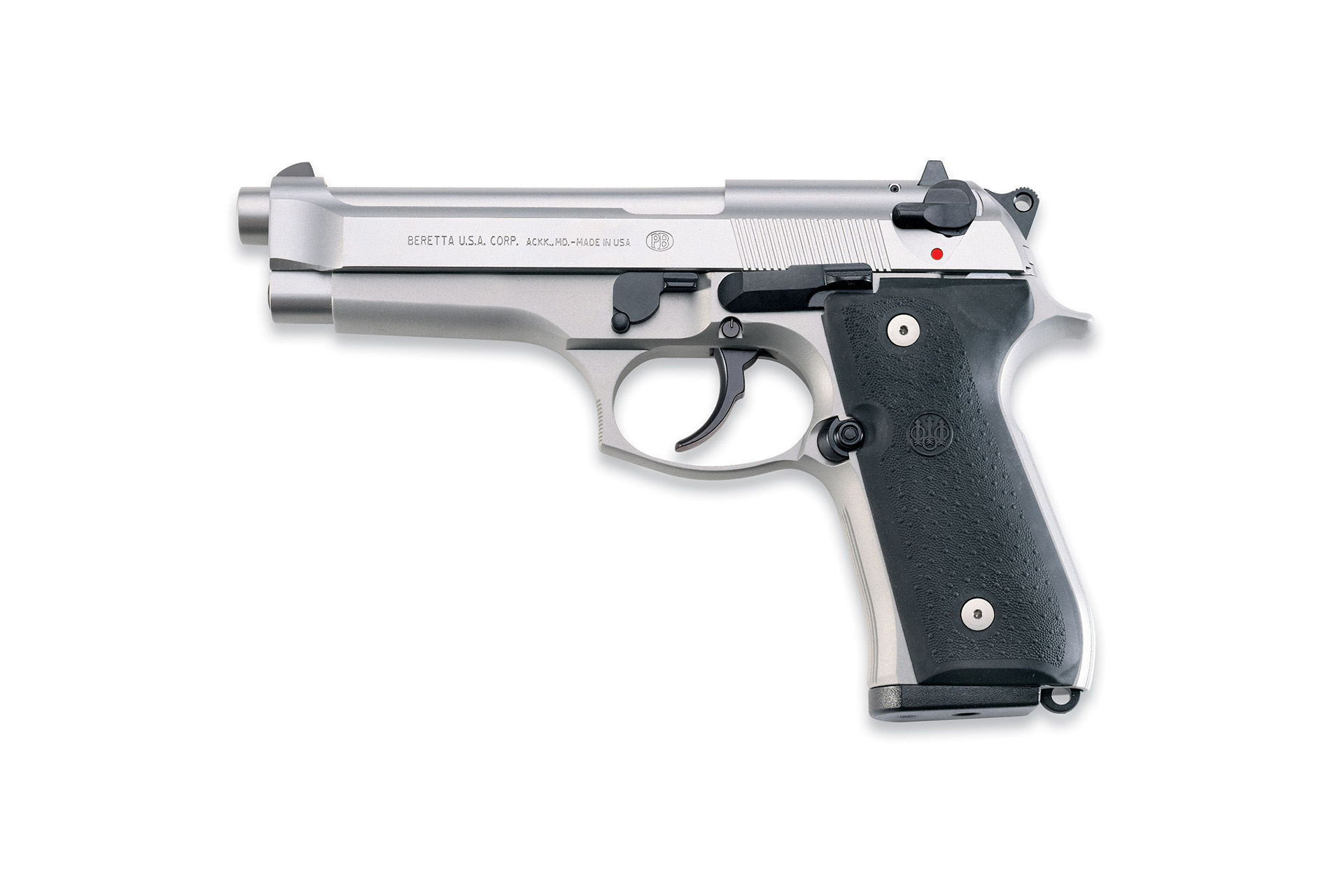 Beretta, 92FS, Double Action/Single Action, Semi-automatic, Metal Frame Pistol, Full Size, 9MM, 4.9" Barrel, Alloy, Stainless Finish, 10 Rounds, 2 Mags