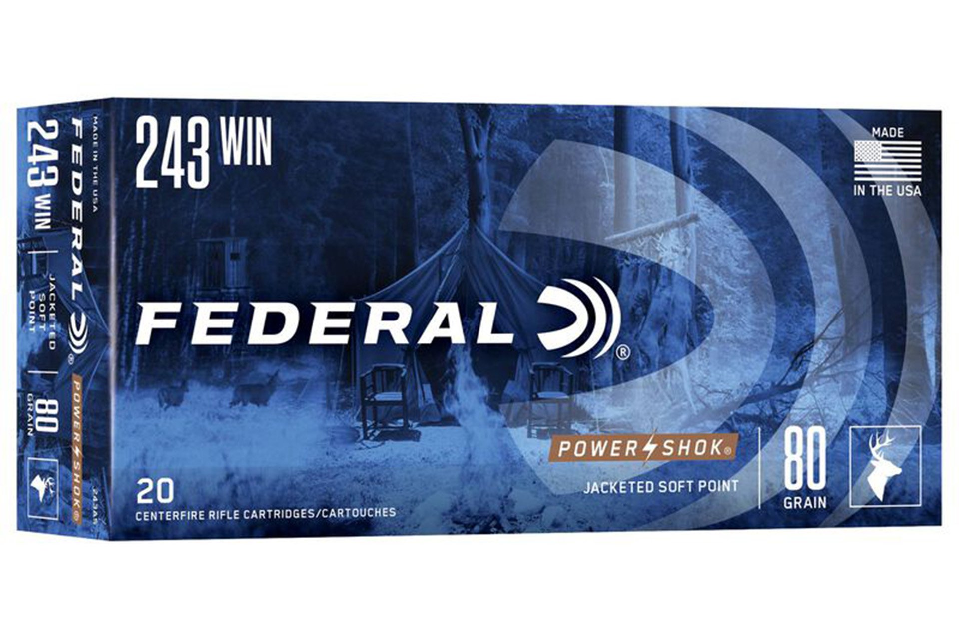 Federal Ammunition .243 Winchester 80gr SP Power-Shok Ammo Rifle Ammo - 200 Rounds