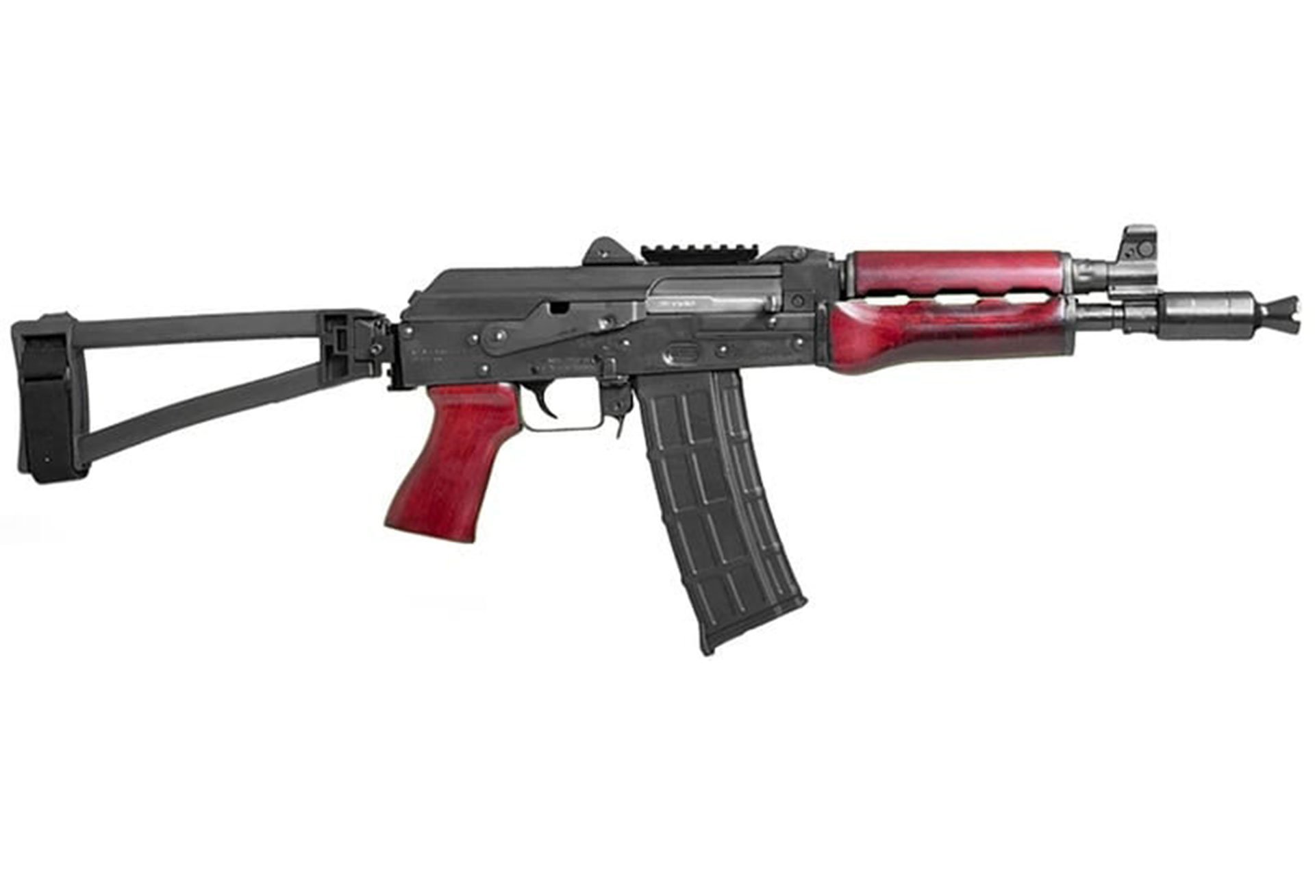 Zastava Zpap85 Pistol 10" 5.56X45 30rd Semi Auto With Booster Serbian Red Handguards/Pistol Grip Optics Rail And Sb Tactical TF1913 Brace