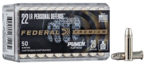 AR15 Discounts Federal Ammunition PD22L1 Premium Personal Defense 22 LR 29 gr Punch Flat Nose Rimfire Ammo - 50 Rounds - $11.99 at AR15 Discounts