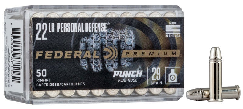 Federal Ammunition PD22L1 Premium Personal Defense 22 LR 29 gr Punch Flat Nose Rimfire Ammo - 50 Rounds