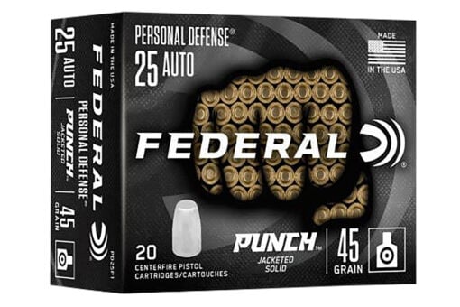Federal PD25P1 Punch Personal Defense 162262 25ACP 45gr Hollow Point 20 Per Box