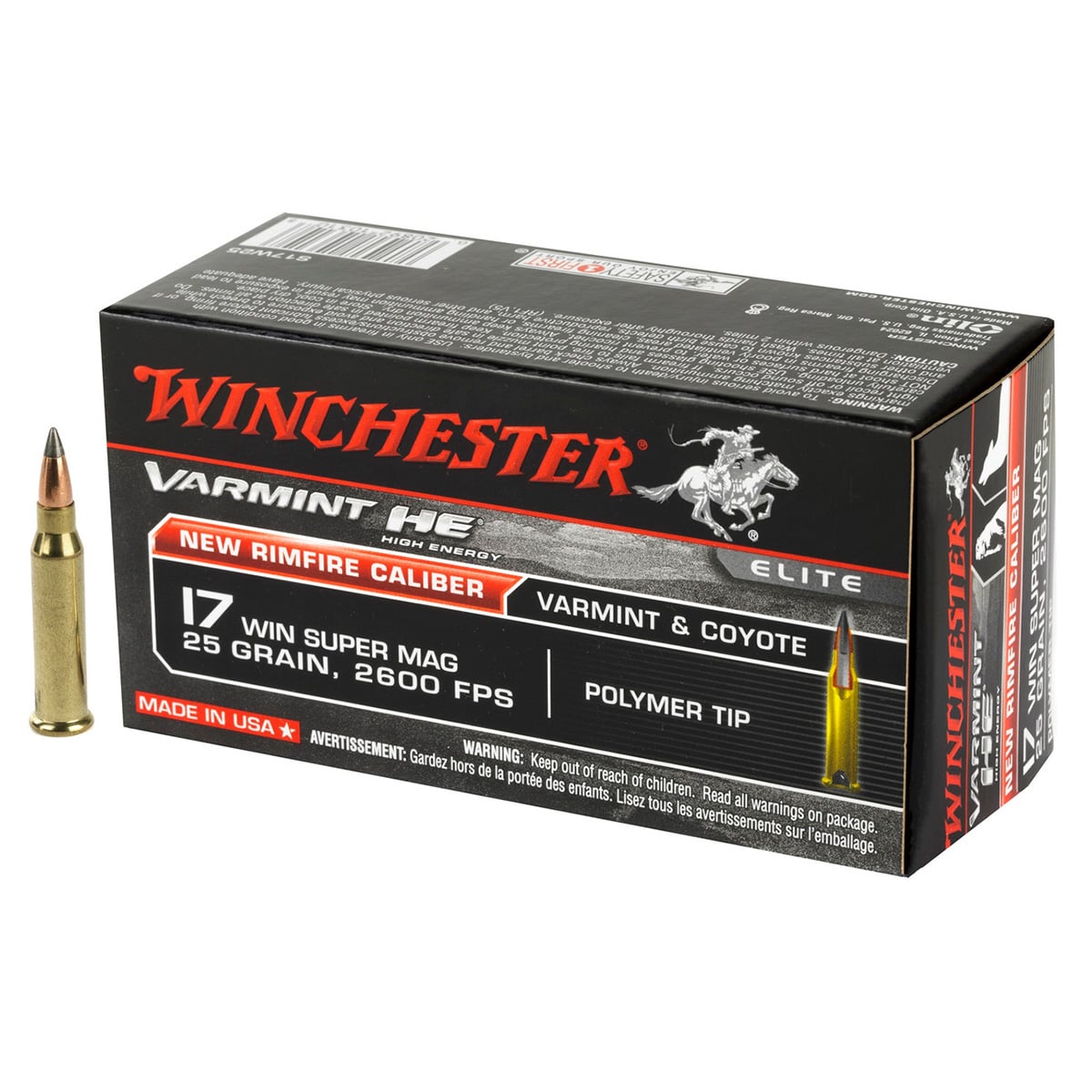 Winchester S17W25 .17 WSM 25gr Polymer Tip Rimfire Ammo – 500 round case