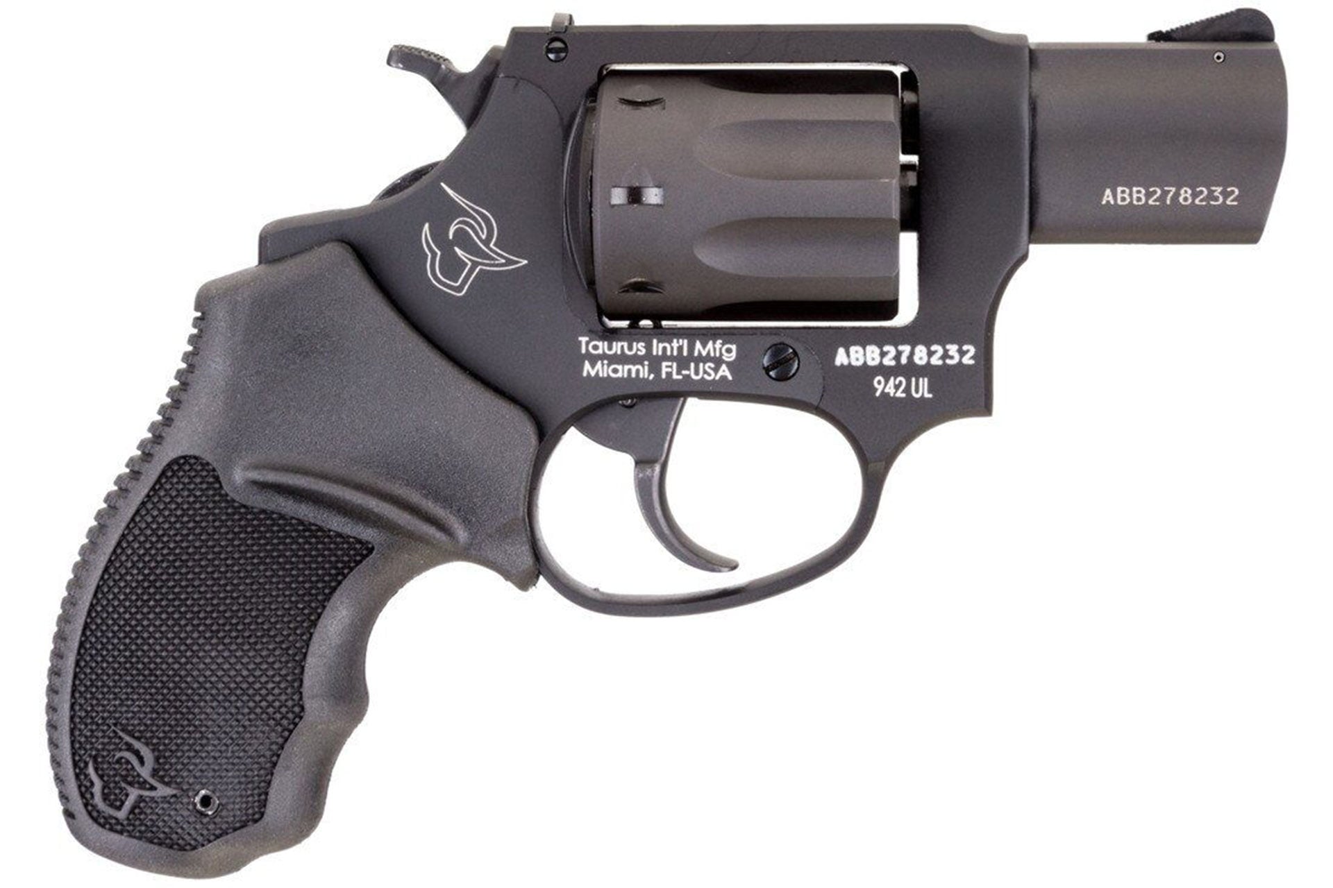 Taurus USA, Model 942, Double Action, Metal Frame Revolver, Small Frame, 22LR, 2″ Barrel, Alloy, Black, Polymer Grips, 8 Rounds 2-942021UL