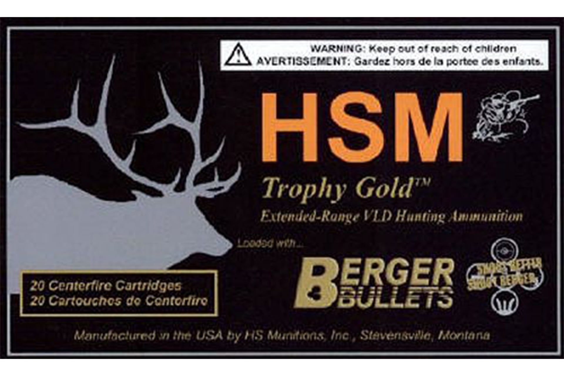 HSM 6REM95VLD Trophy Gold Extended Range 6mm 95 gr Berger Hunting VLD Match (BHVLDM) 20 Per Box/ 25 Cs