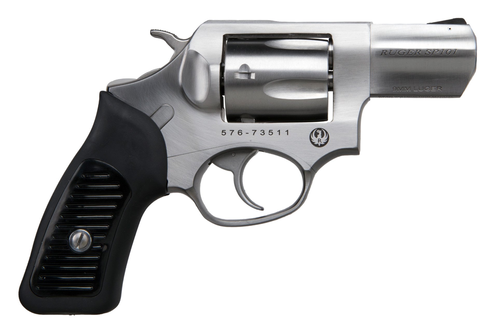 Ruger SP101 Double Action 2.25" 9mm Small Frame Revolver, SS, Satin Finish, Black Rubber Grip, Black Ramp Front and Fixed Rear Sights, 5 Rd