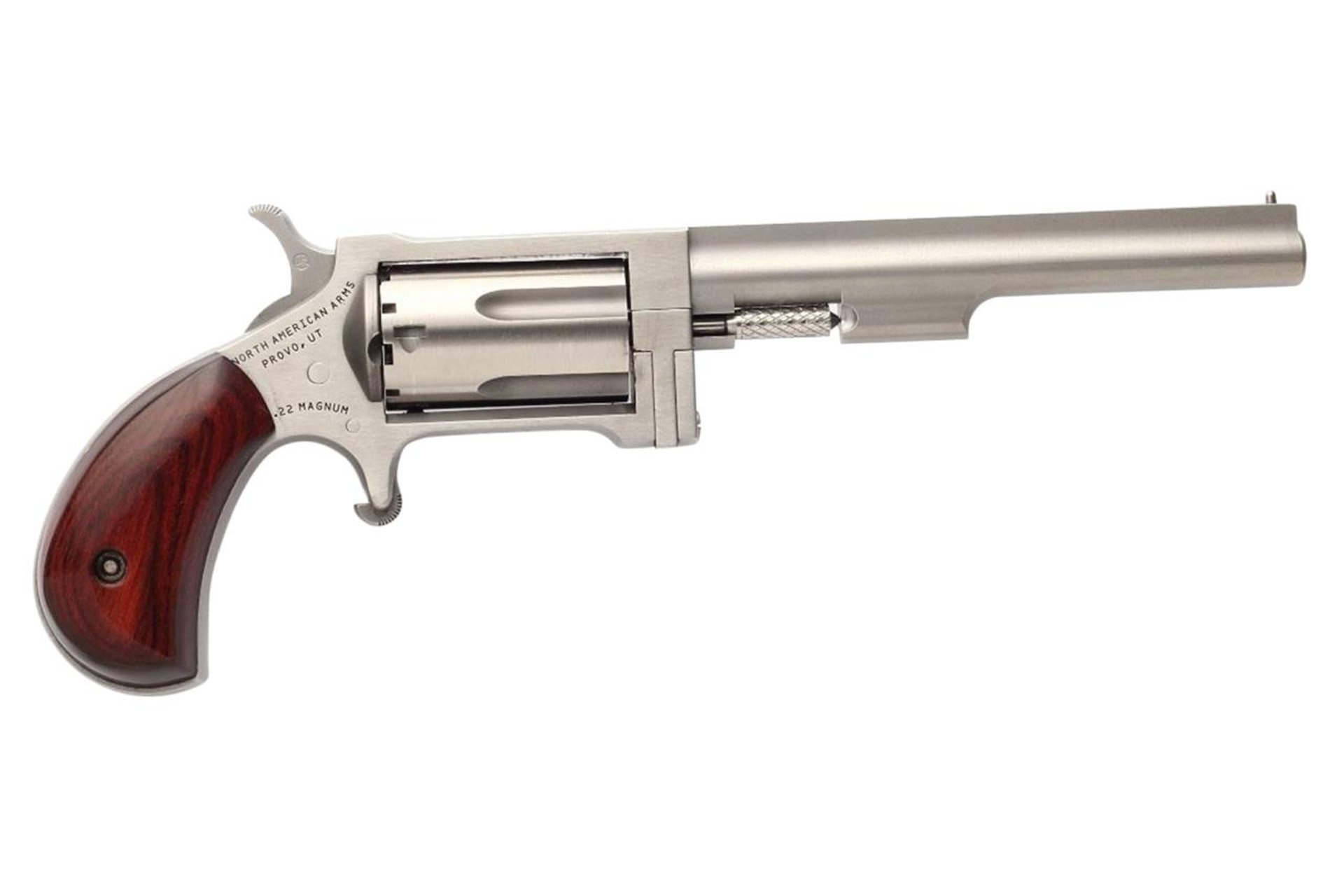North American Arms SW4 Sidewinder *CA Compliant 22 WMR Caliber with 4 Barrel, 5rd, Stainless Steel Finish & Rosewood Birdshead Grip