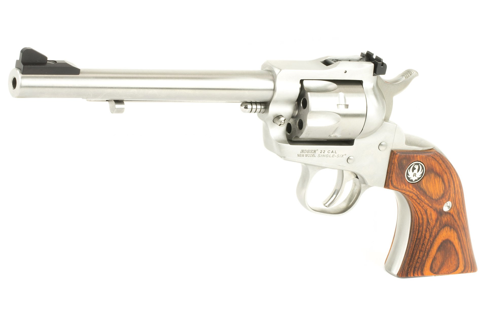Ruger Convertible 22 LR 6.50" Barrel 6rd Cylinder, Satin Stainless Steel, Hardwood Grip, Adjustable Rear Sight, Transfer Bar Safety