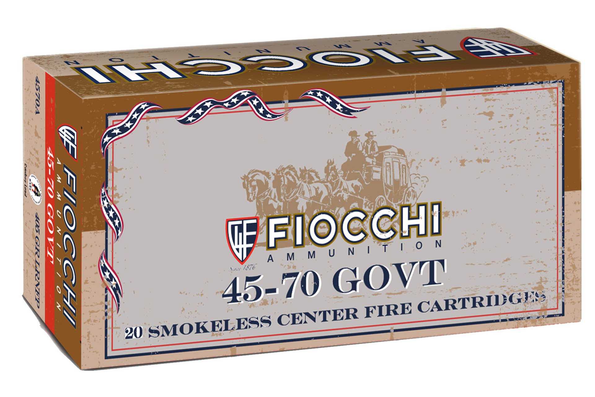 Fiocchi 45-70 Government Ammunition 4570A 405 Grain Lead Round Nose Flat Point Rifle Ammo - 20 Rounds