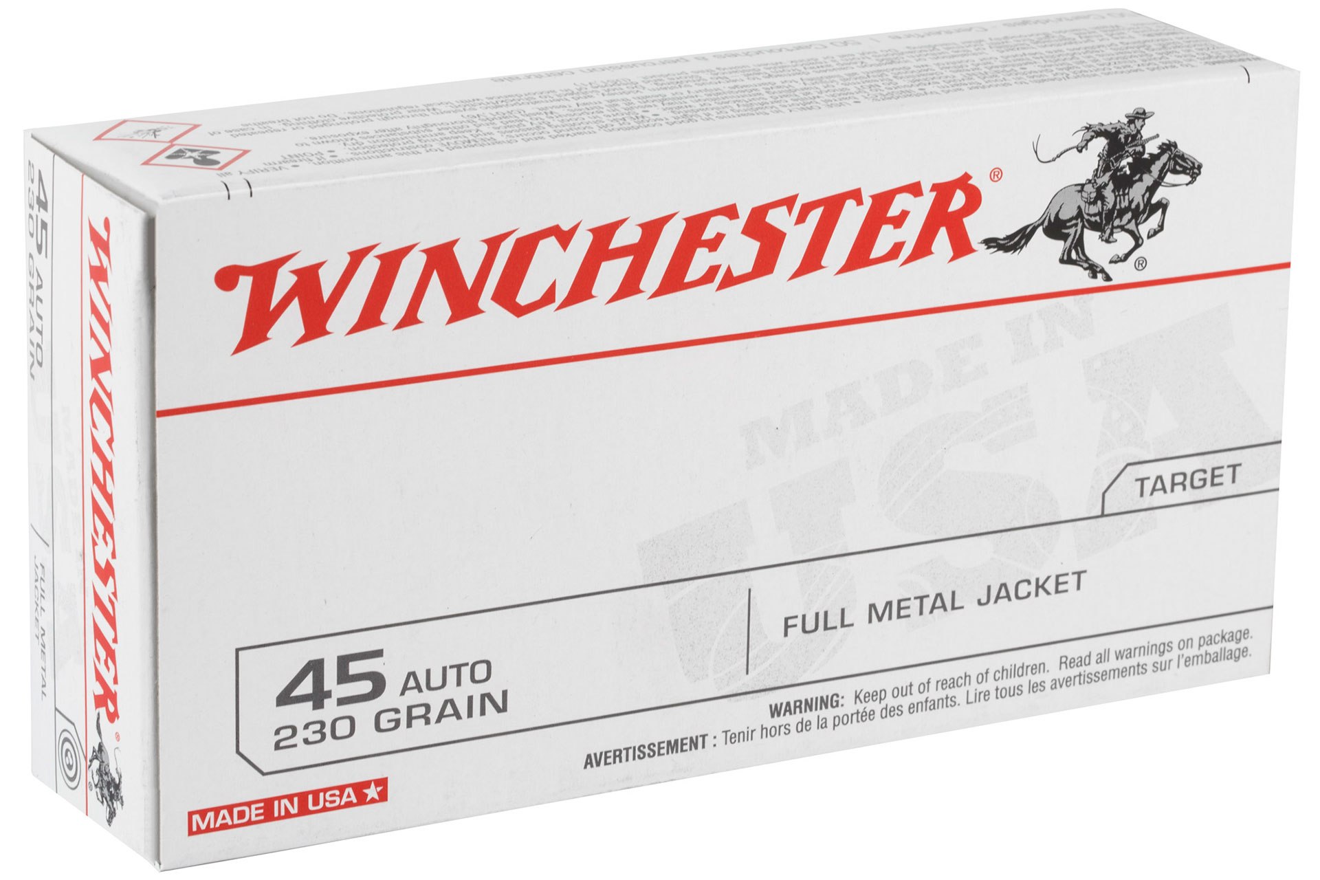 Winchester Ammunition USA 45ACP 230 Grain Full Metal Jacket Handgun Ammo - 50 Rounds
