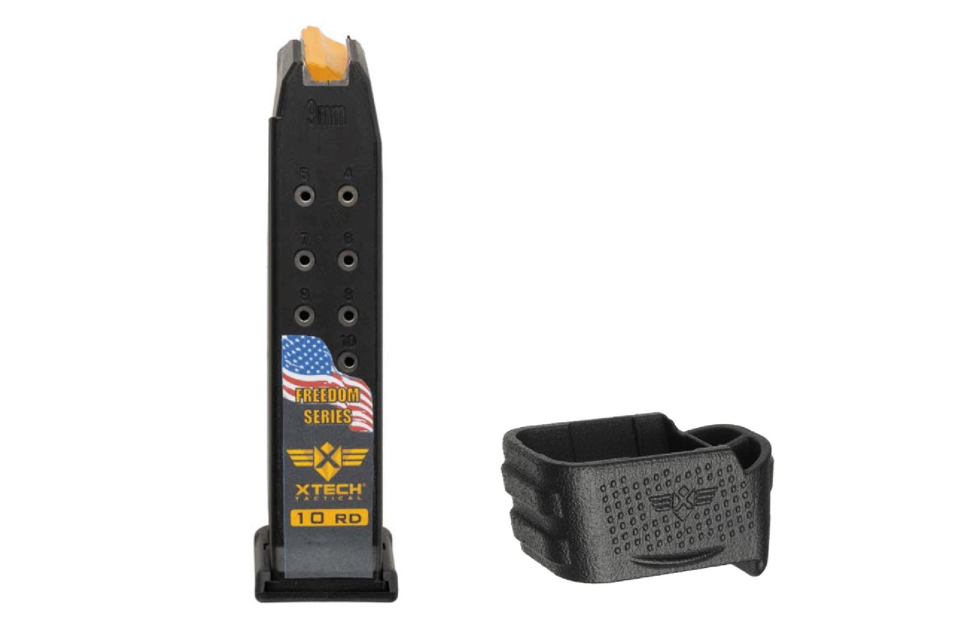 Xtech Tactical Steel Reinforced 10/15 10rd 9mm Magazine for Glock 26 with 15rd body, 17-7 SS Spring with Mag-Adapt