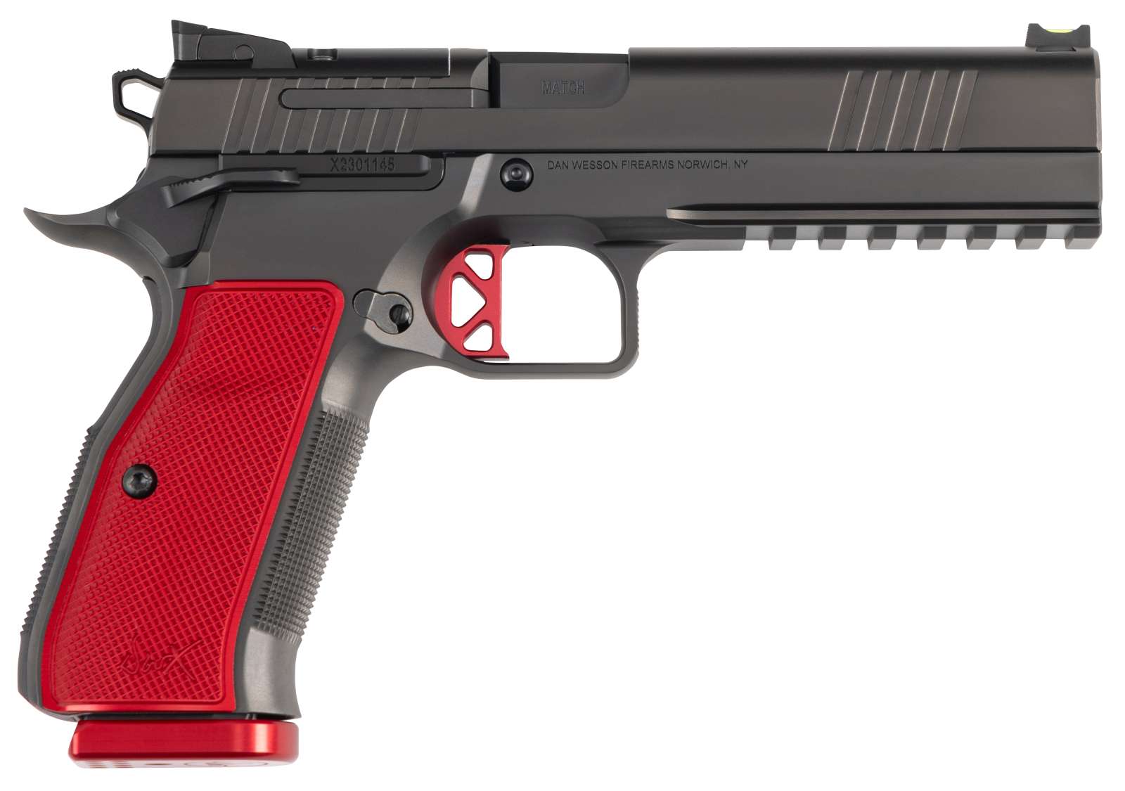 Dan Wesson DWX 9mm 19+1 4.95" Black Match Grade Barrel, Black DLC Optics Ready Serrated Steel Slide, Red Textured Aluminum Grip