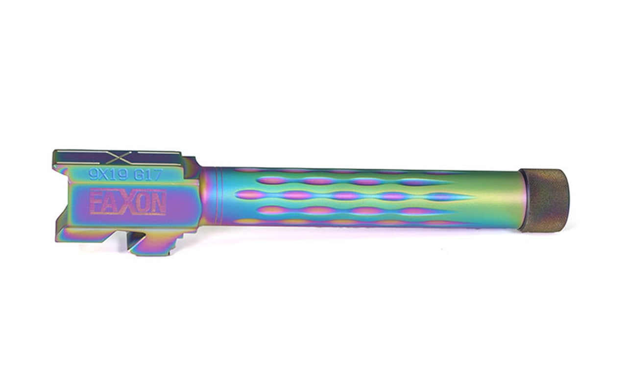 Faxon Firearms Flame Fluted for Glock 17 Match Barrel – Threaded – Chameleon PVD 1:10 Twist