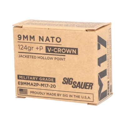 SIG Sauer E9MMA2PM1720 9MM +P 124GR V-Crown M17 Ammo JHP Handgun Ammo - 200 Rounds