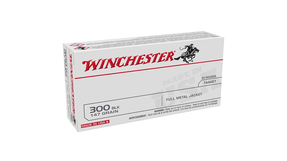 Winchester Ammo USA300B147 USA Target 300 Blackout 147 gr Full Metal Jacket Open Tip (FMJOT) Rifle Ammo – 20 Rounds