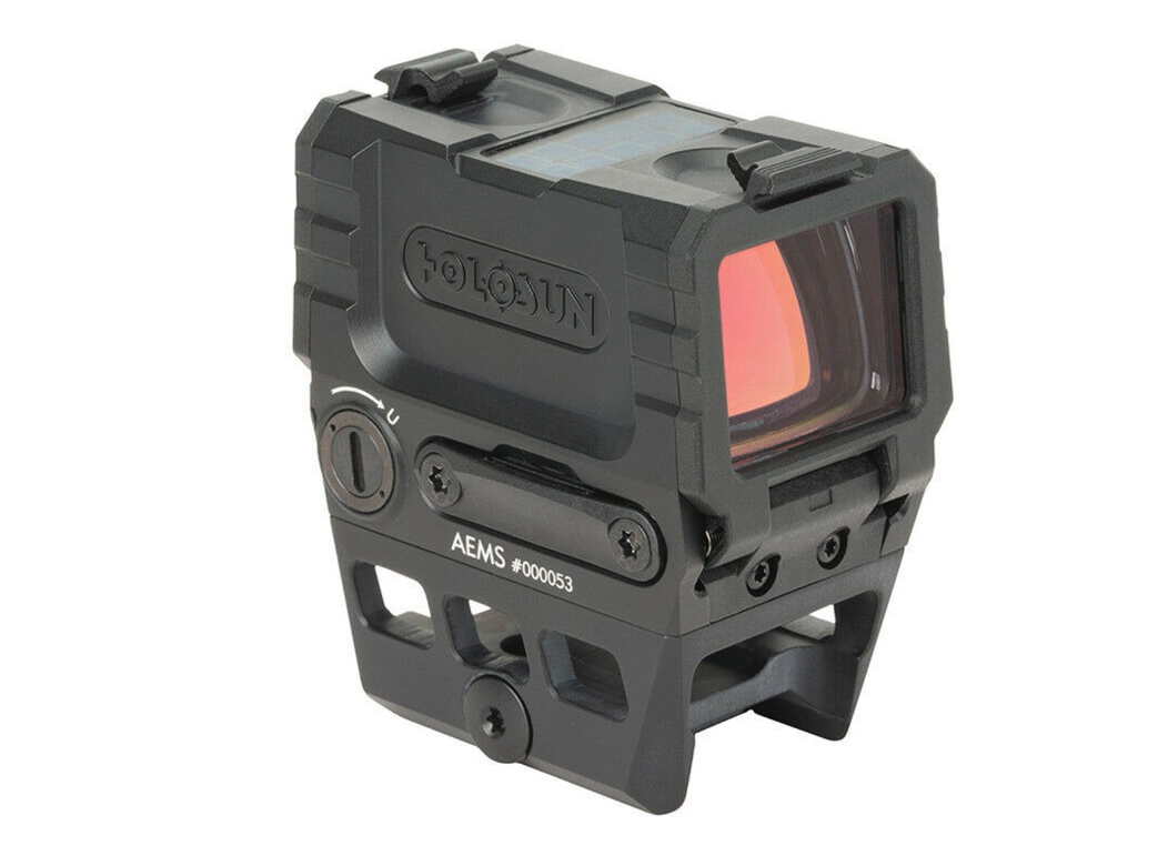 Holosun AEMS Pro Black Anodized 1x 2/65 MOA Illuminated Red Circle w/Center Dot Reticle Features Lower 1/3 Co-Witness Mount
