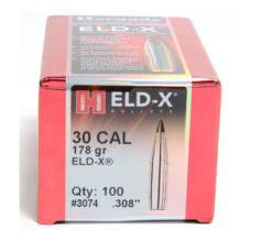 Hornady 30 Cal .308 178 Gr Eld-X  (1-12") Bullets 100Ct