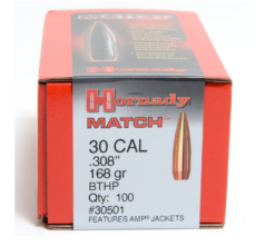 Hornady 30 Cal .308 168 Gr Bthp Match Bullets 100Ct