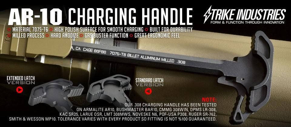 Strike Industries Extended Latch Charging Handle For Ar-10 / .308 - Black